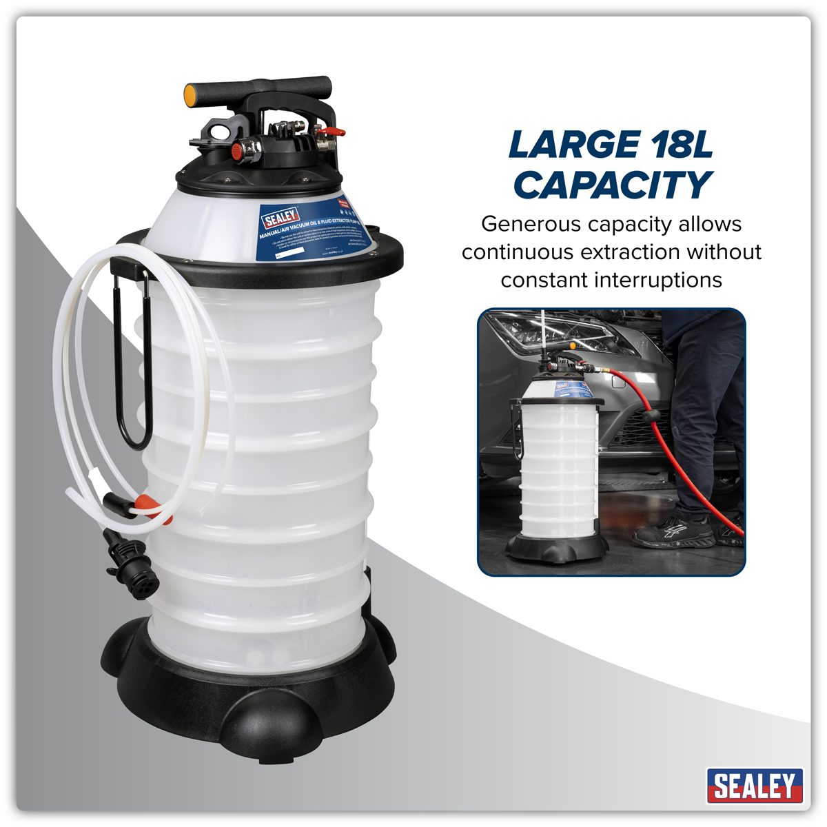 Sealey Manual Air Vacuum Oil & Fluid Extractor Pump 18L
