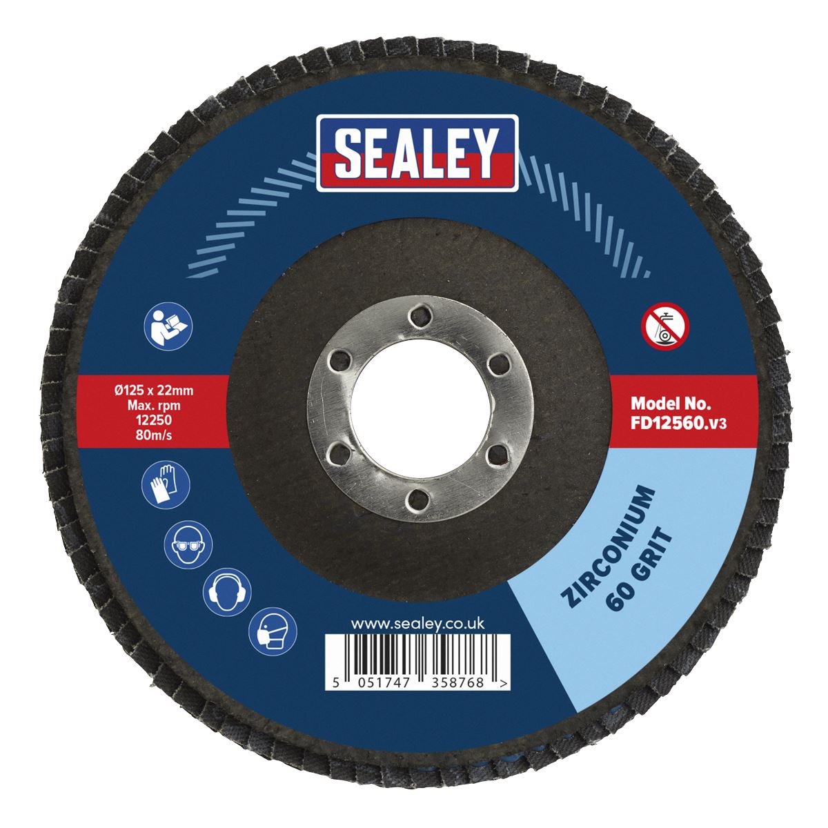 Sealey Flap Disc Zirconium125mm22mm Bore 60Grit FD12560