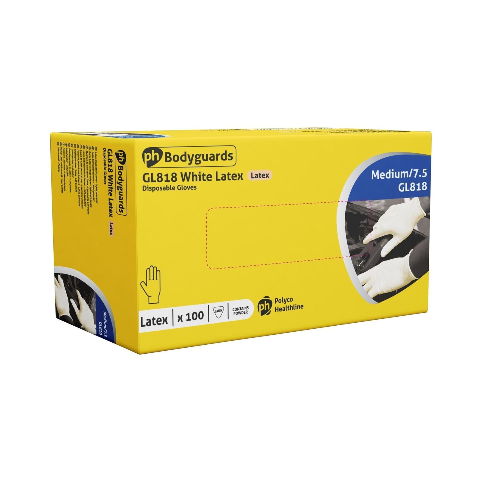 Bodyguards Powder Free White Latex Disposable Gloves Medium Box of 100