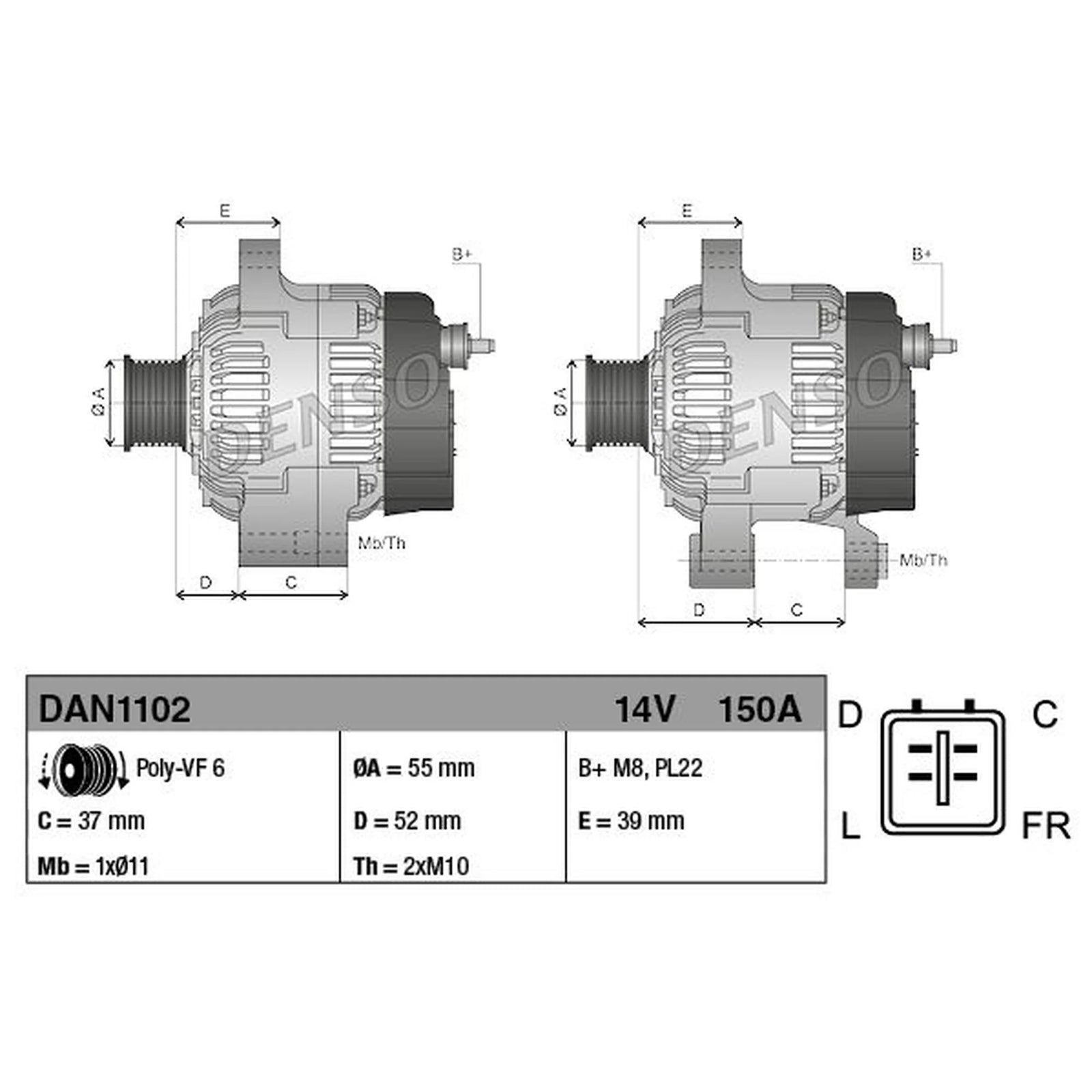 Denso Car Alternator 12V DAN1102