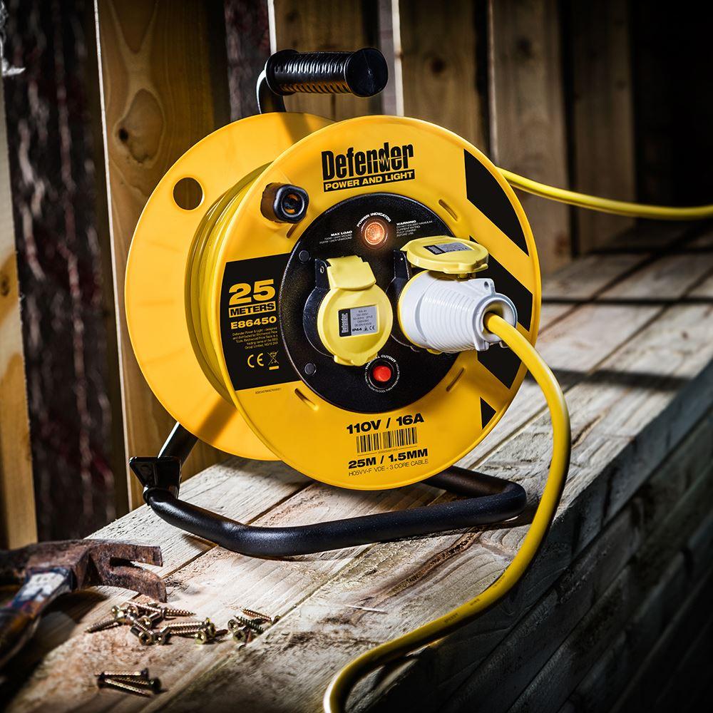 Defender Heavy Duty Industrial Cable Reel 25m 110V