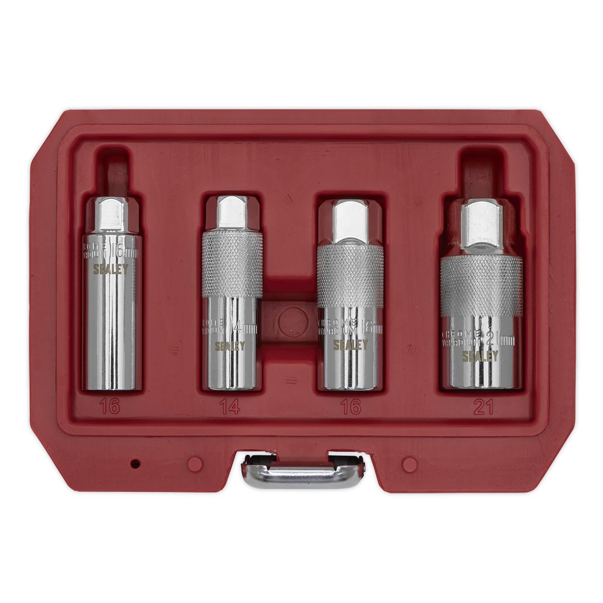 Sealey Spark Plug Socket Set 4pc 3/8" Drive 14mm 16mm 21mm Sockets Thin Wall