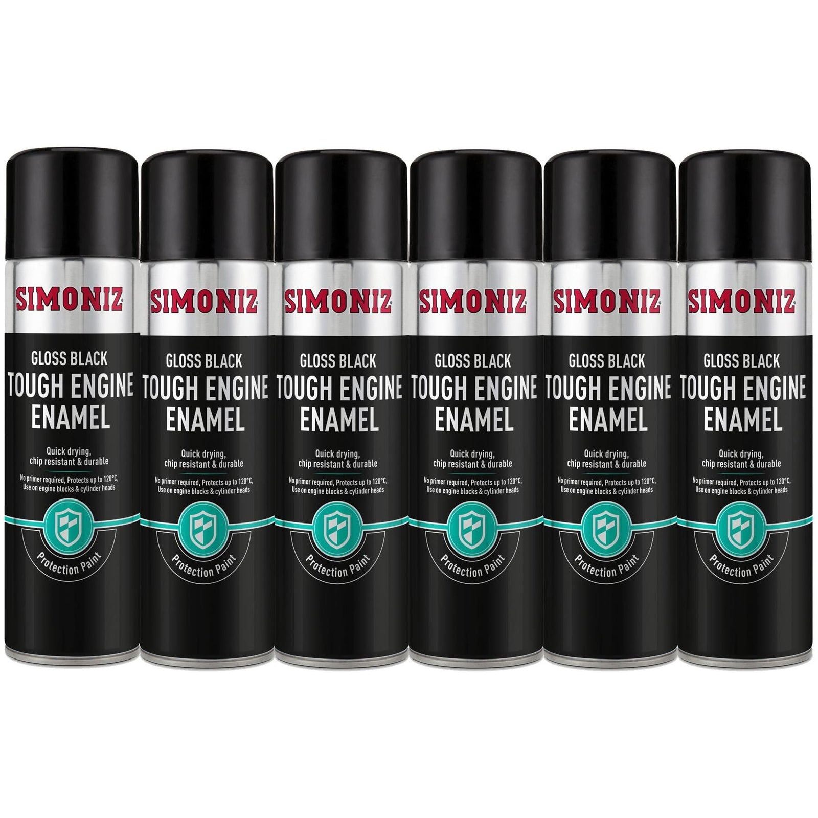 6x Simoniz Gloss Black Tough Car Spray Protection Paint Aerosol Durable 500ml