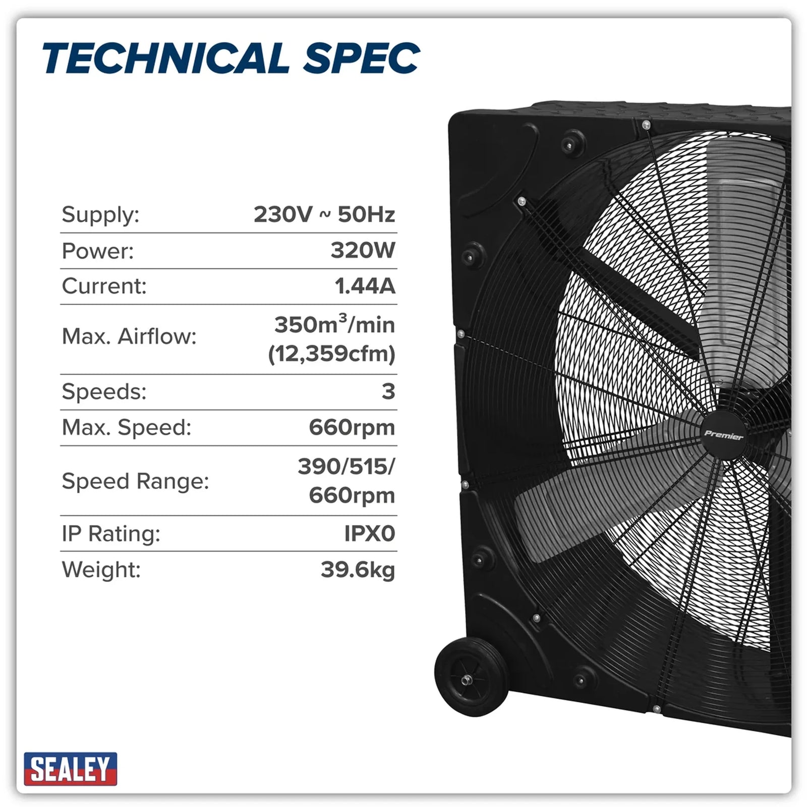 Sealey Premier 42" High Velocity Drum Fan HVD42PM 320W 3-Speed