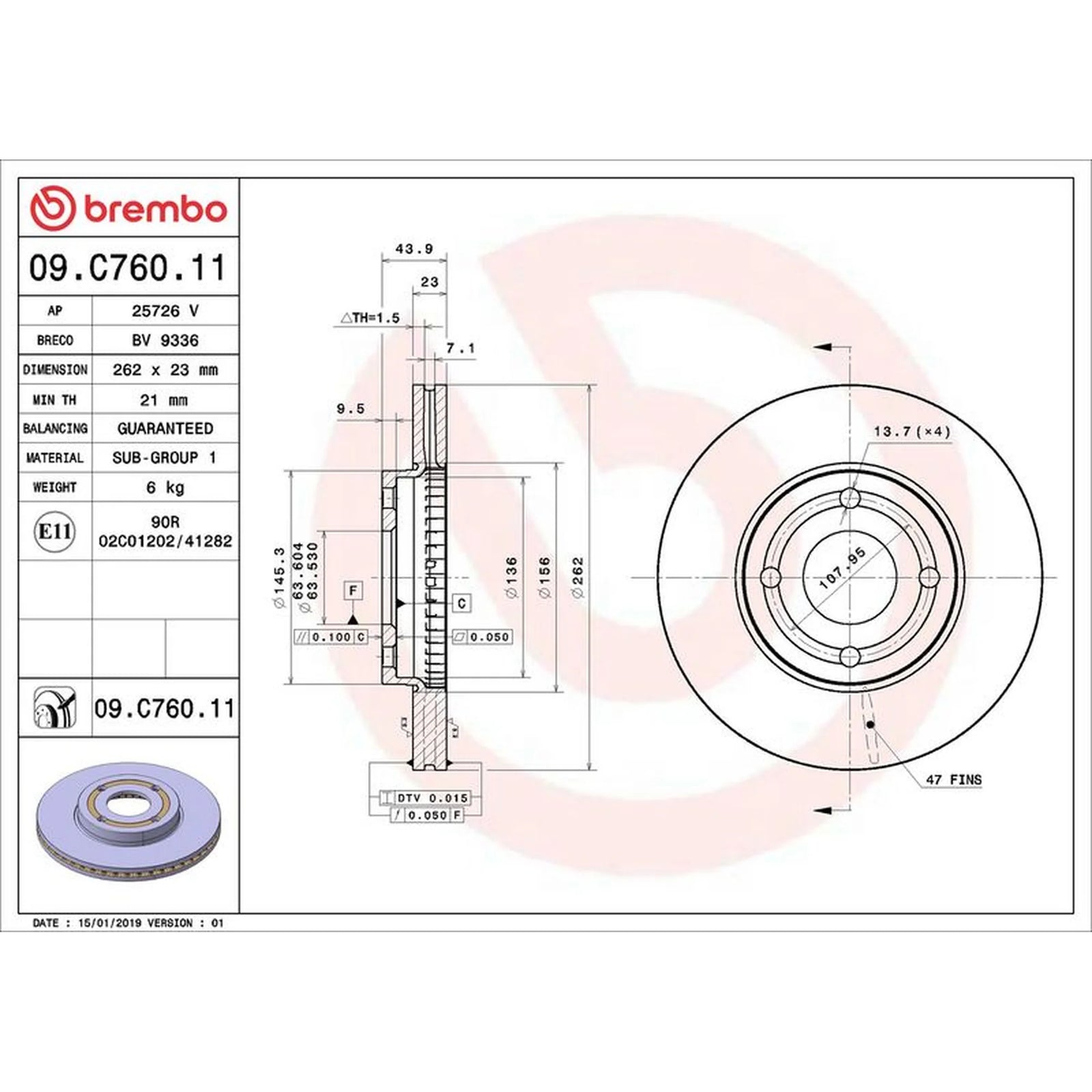 Brembo 2 x Brake Discs fits Ford Fiesta VII 2017-2021 1.0 1.1 1.5