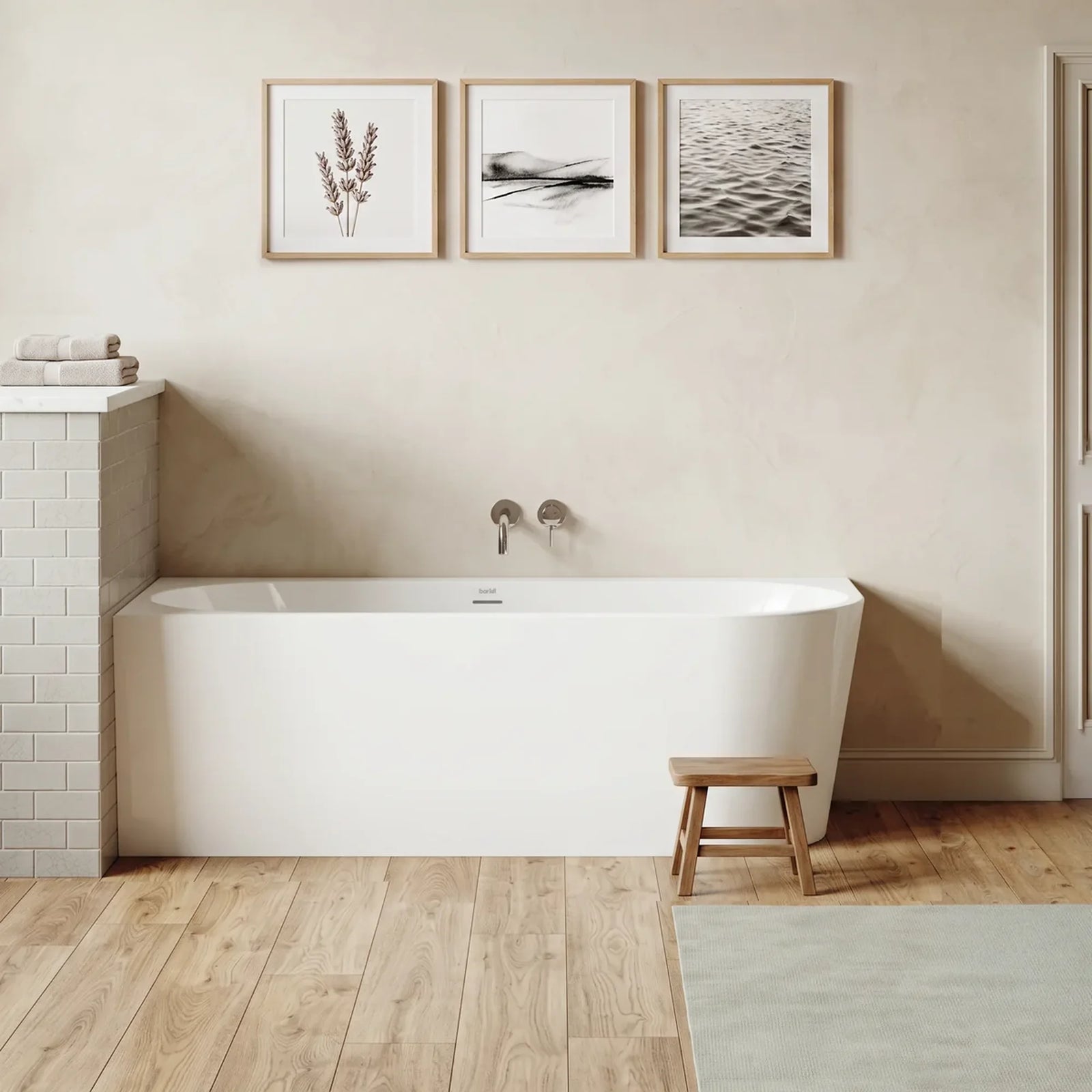 Baridi Left-Hand Corner Slim Rim Bath 170cm - Gloss White