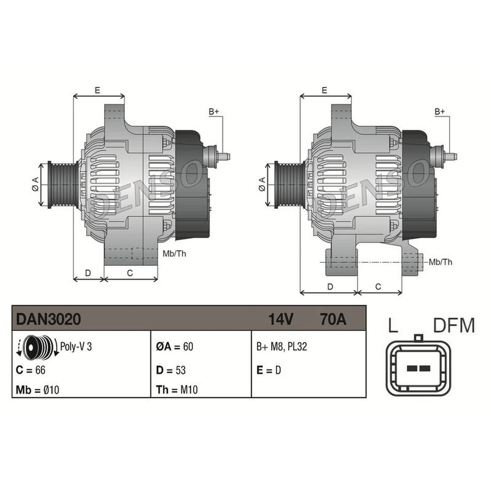 Denso Car Alternator 12V DAN3020