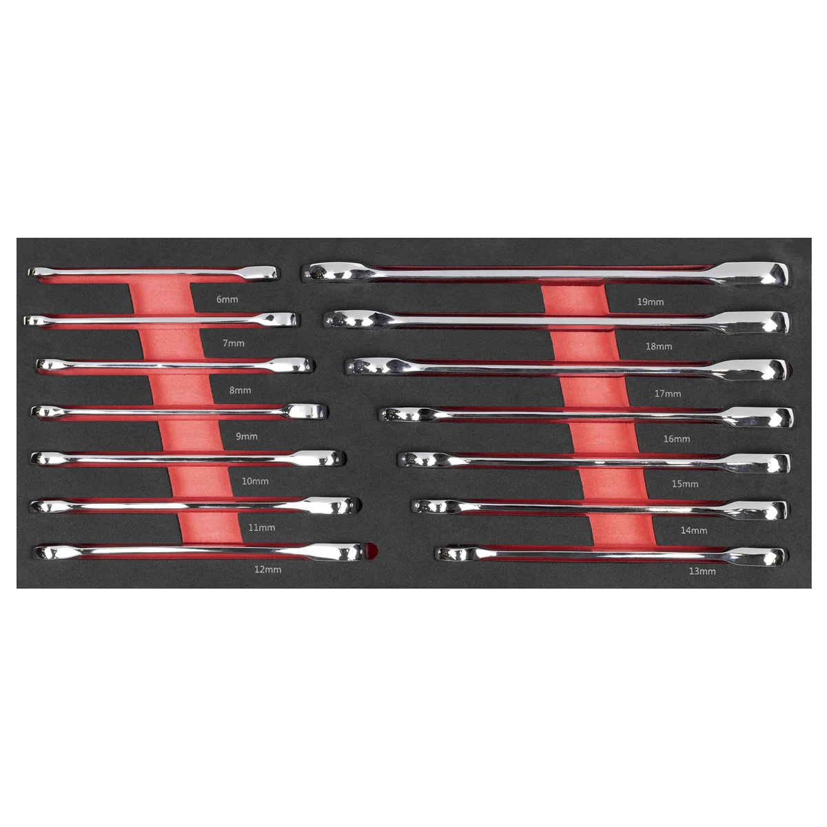 Sealey Premier Ratchet Spanner Set 14 Piece 6-19mm Tool Tray