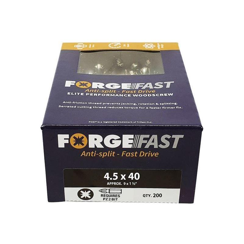 Forgefix ForgeFast Pozi Compatible Elite Performance Wood Screw ZY 4.5 x 40mm Box 200