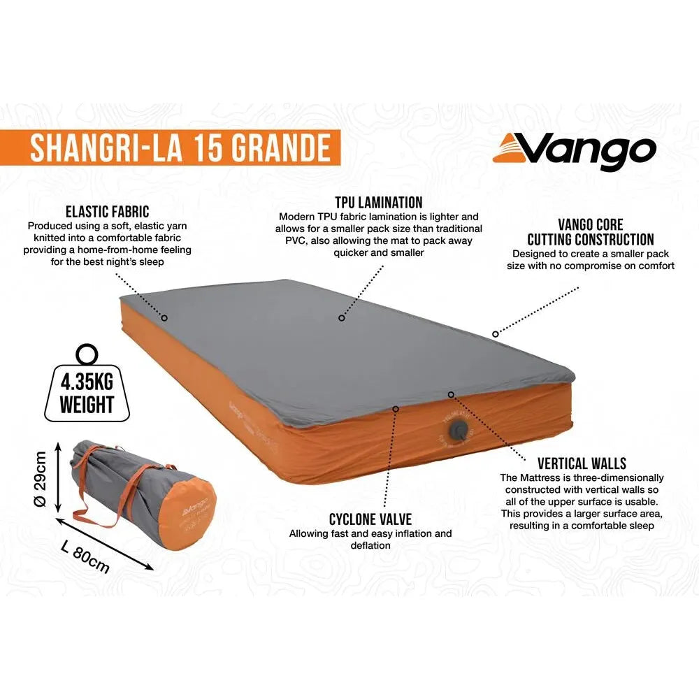 Vango Shangri-La II 15 Grande 15 Grande Cloud Grey / Orange Self Inflating Sleep Mat