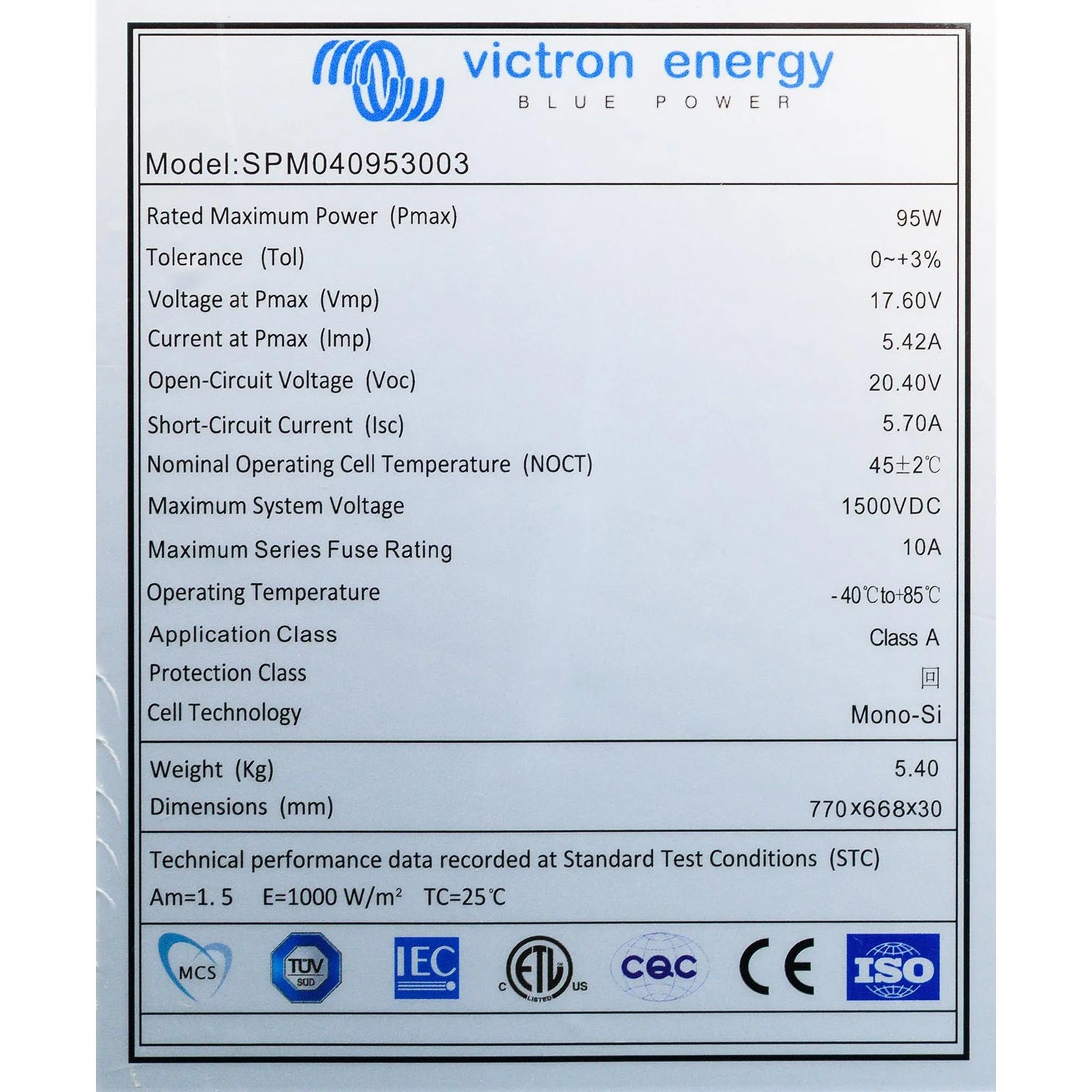Victron Solar Panel 90W-12V Poly 780x668x30mm