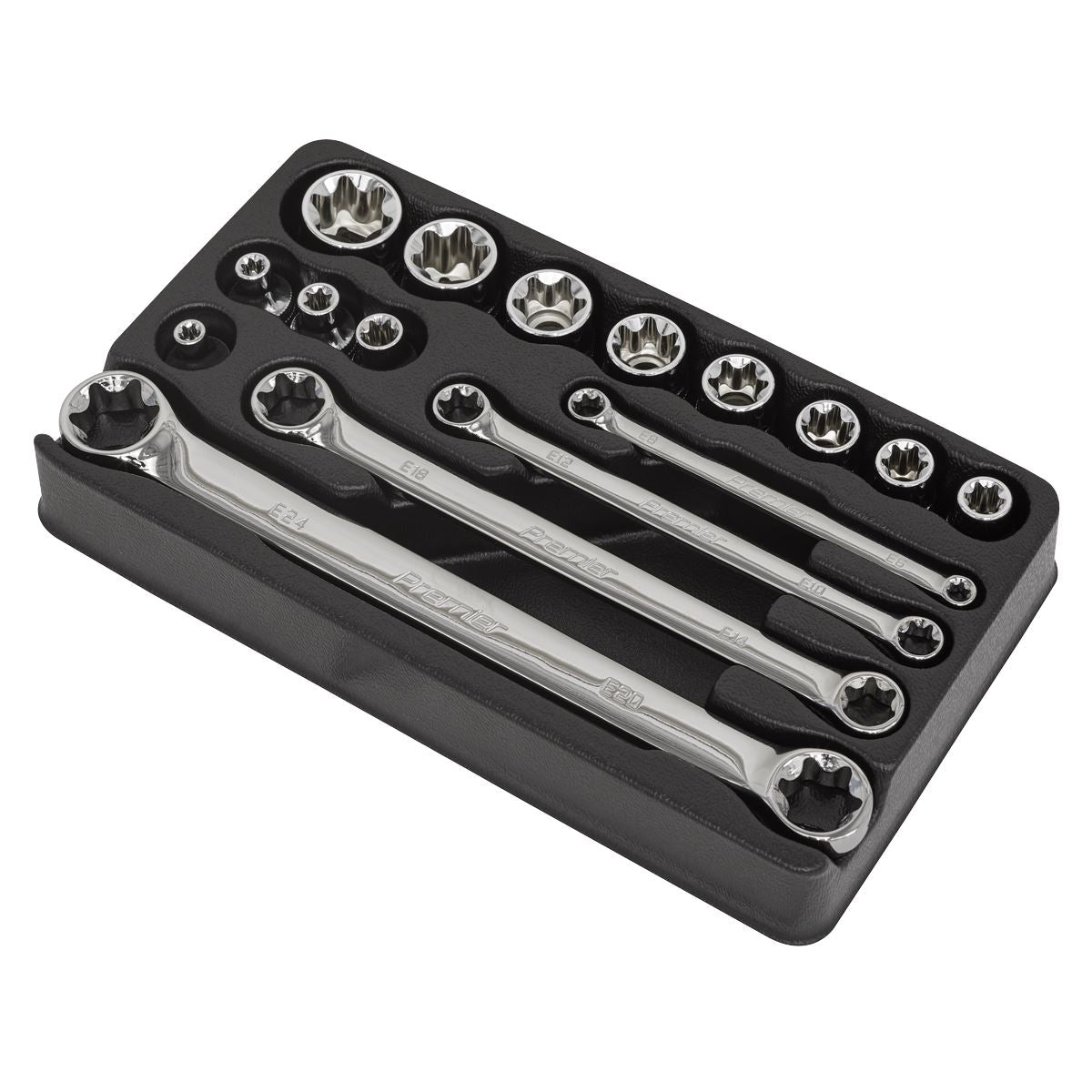 Sealey Premier 16pc Trx-Star* Socket & Spanner Set 3/8" Sq Drive E6-E24