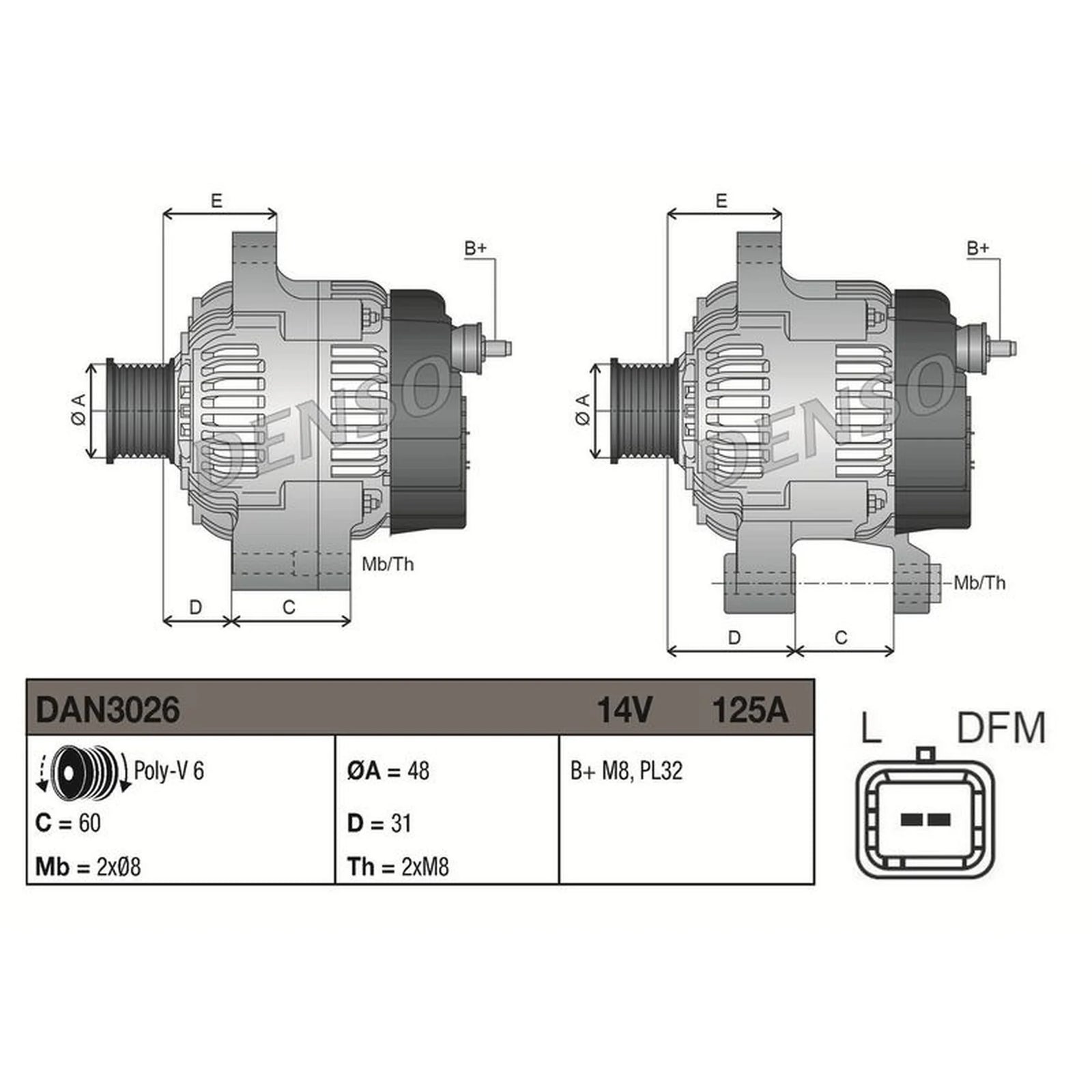 Denso Car Alternator 12V DAN3026