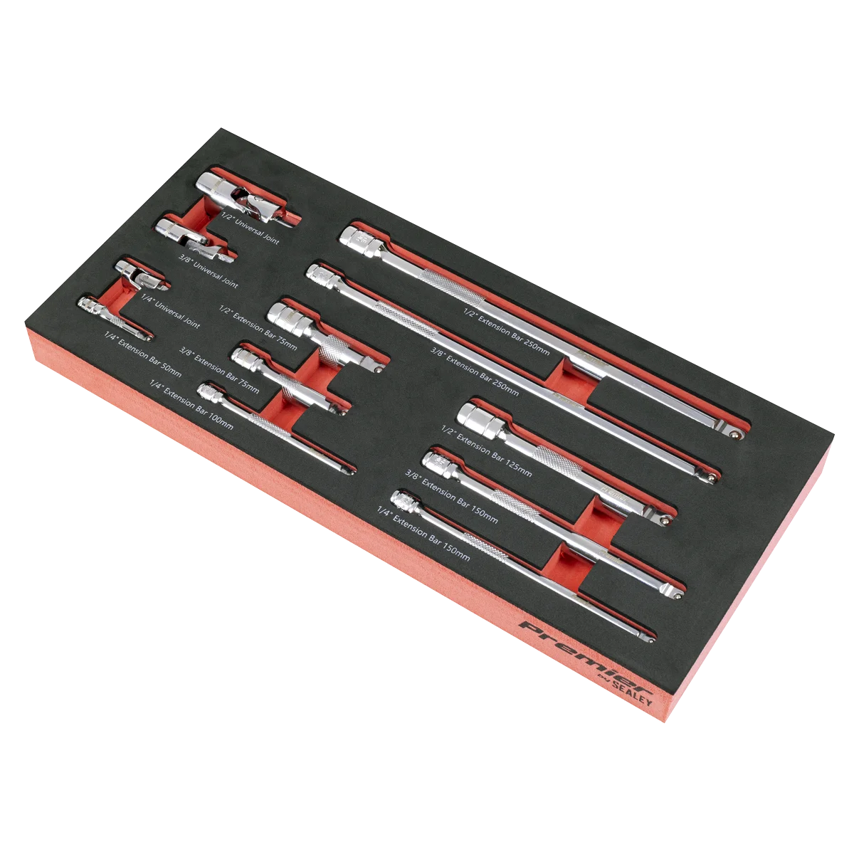 Sealey Premier Wobble Extension Bar Set 12 Piece 1/4", 3/8" & 1/2" Drive