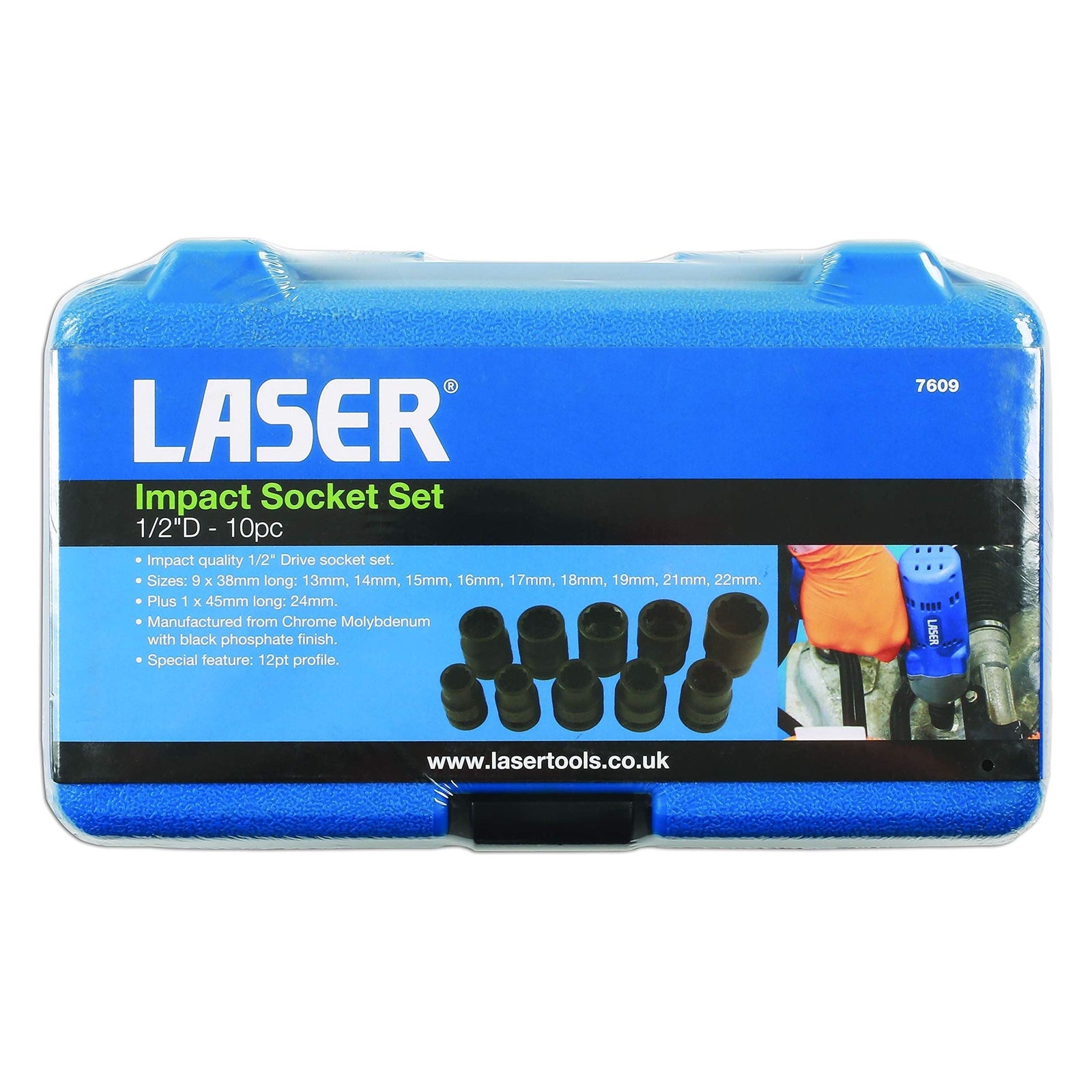 Laser Impact Socket Set 1/2"D 10pc 7609