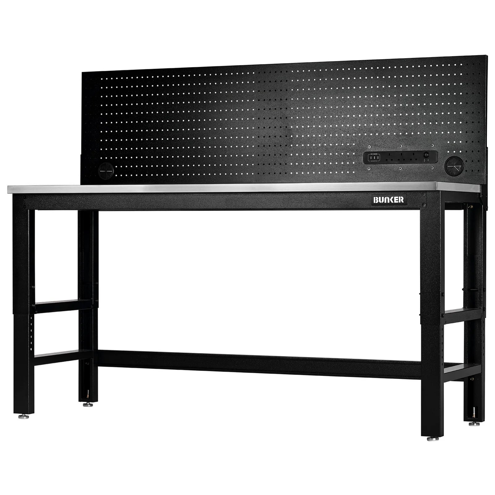 BUNKER Workbench with Stainless Steel Worktop and Power Pegboard, 1550-1830mm