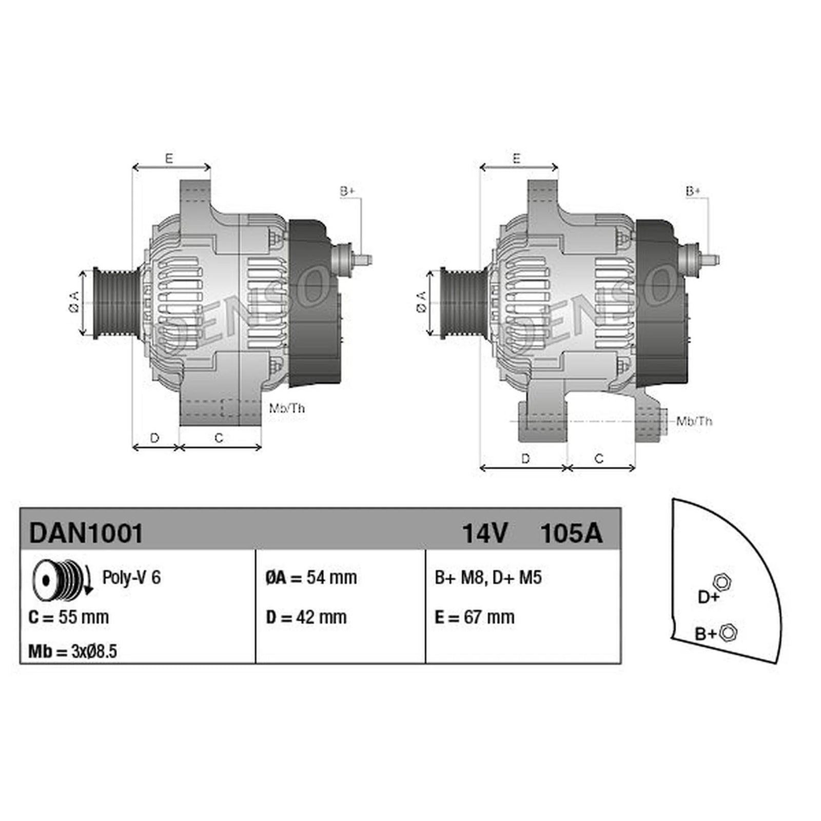 Denso Car Alternator 12V DAN1001