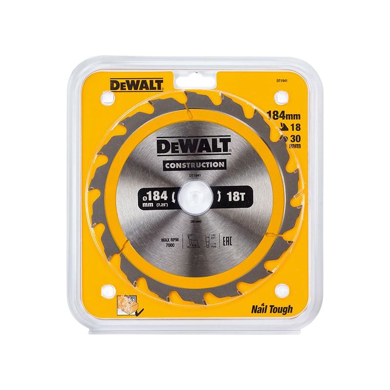 Dewalt Power Tools Portable Construction Circular Saw Blade 184 x 30mm x 18T