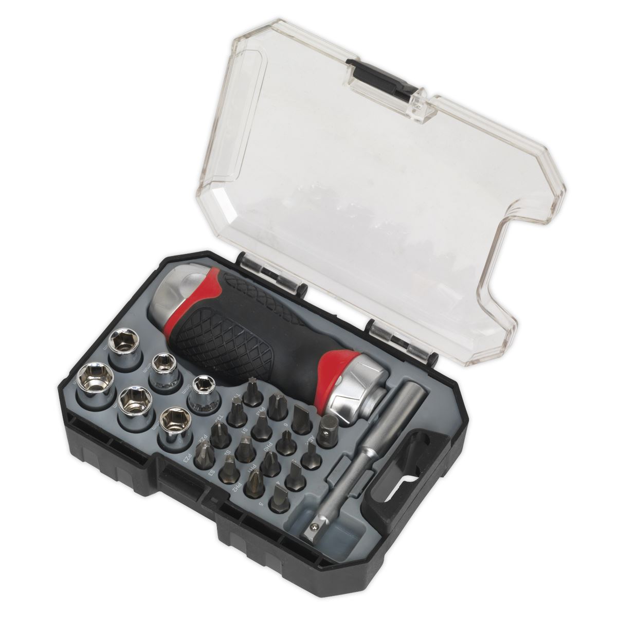 Sealey AK64906 24pc Stubby Fine Tooth Ratchet Screwdriver & Accessory