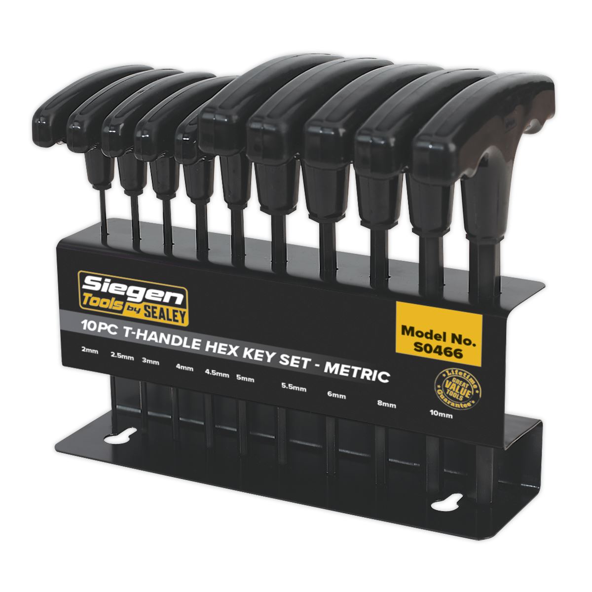 Sealey S0466 Siegen T-Handle Hex Allen Key Set with Wall Rack 10pc Metric Allan