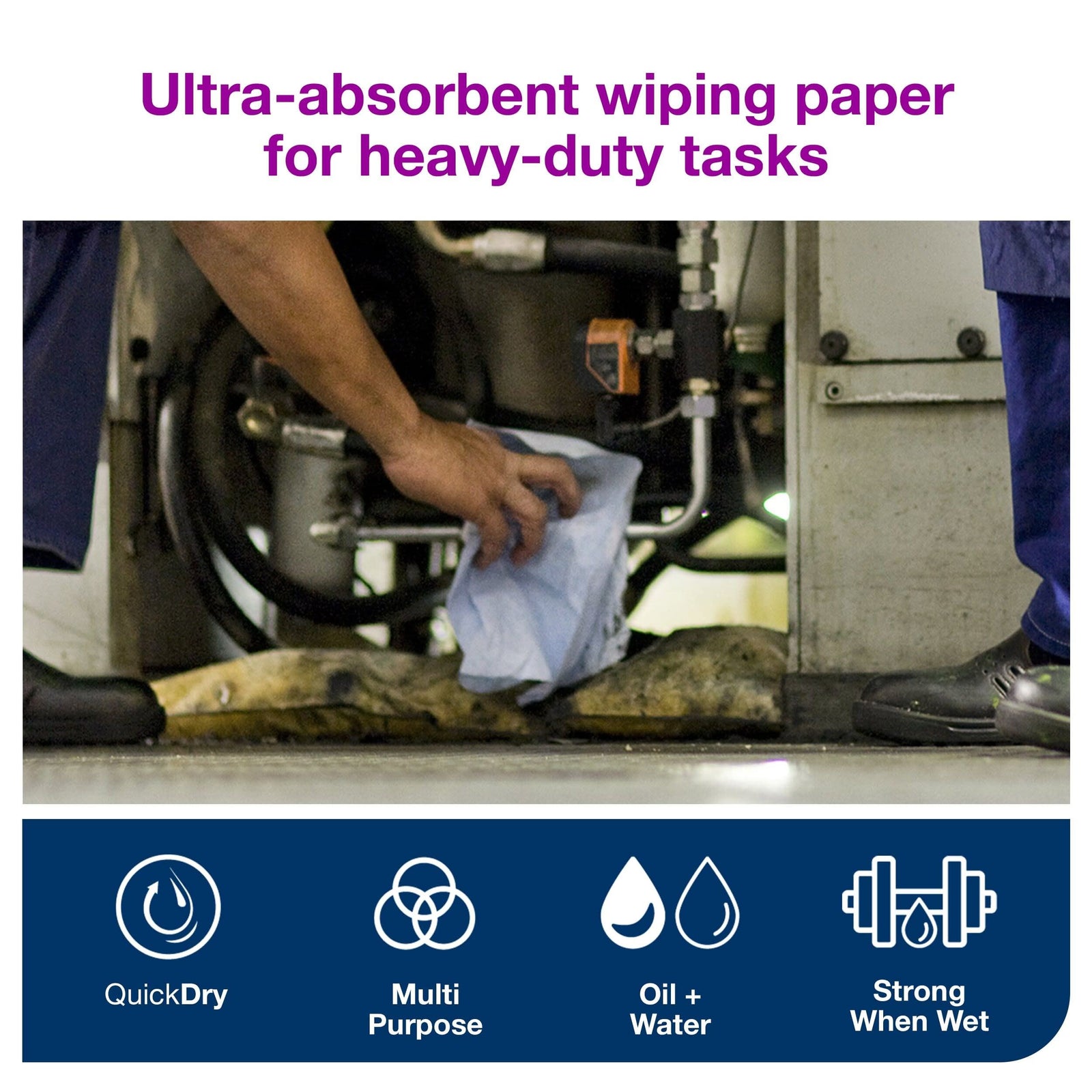 Tork 2 Ply Premium Heavy Duty Wiping Paper - Blue - 340m Bumper Roll