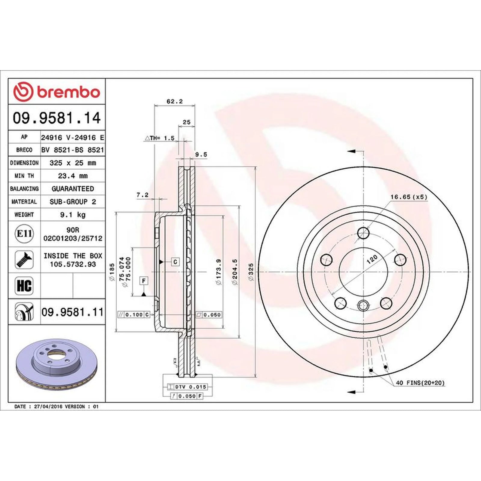 Brembo 2 x Internally Vented Brake Discs fits BMW X3 2003-2011 2.0 2.5 3.0