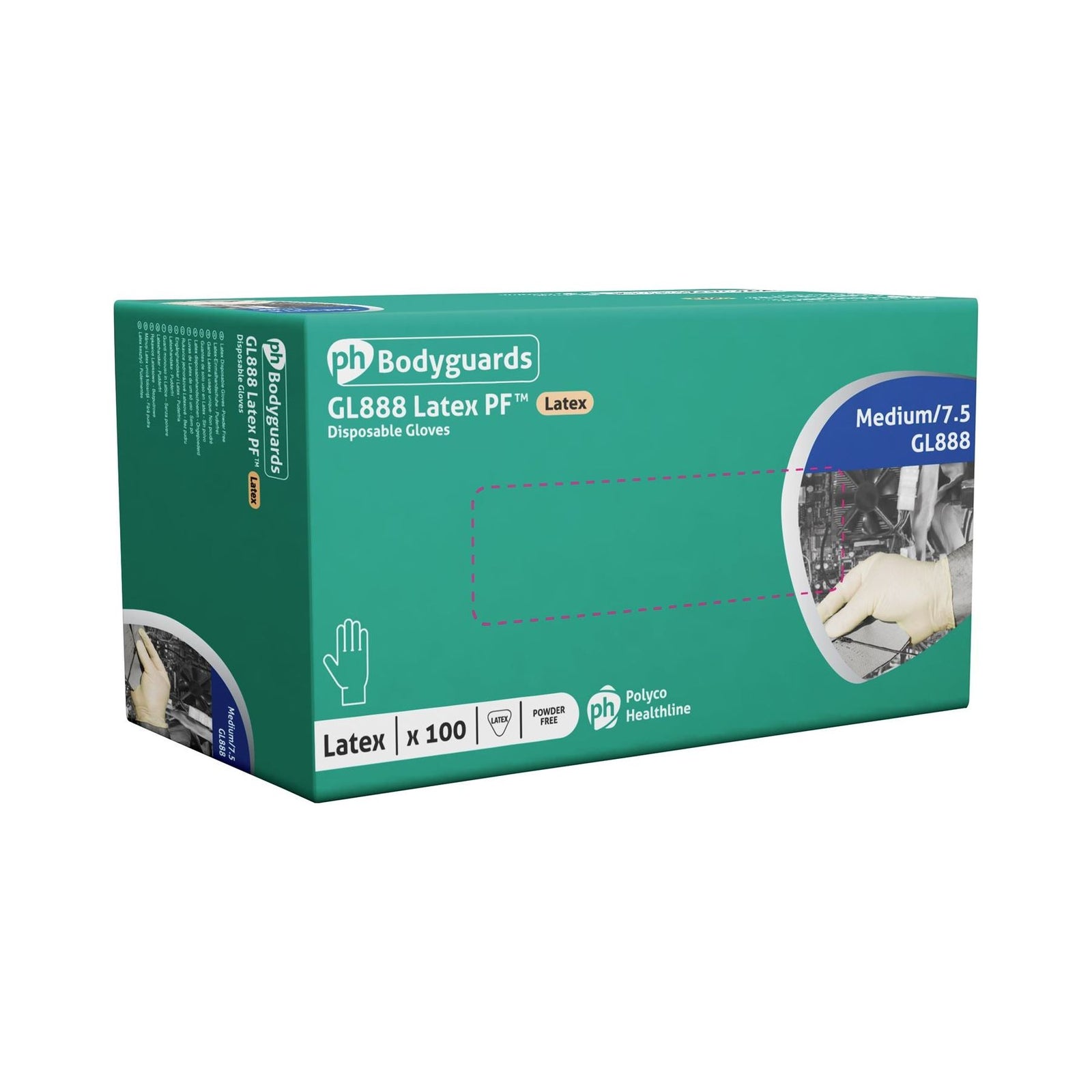 Bodyguards Powder Free White Latex Disposable Gloves Medium Box of 100