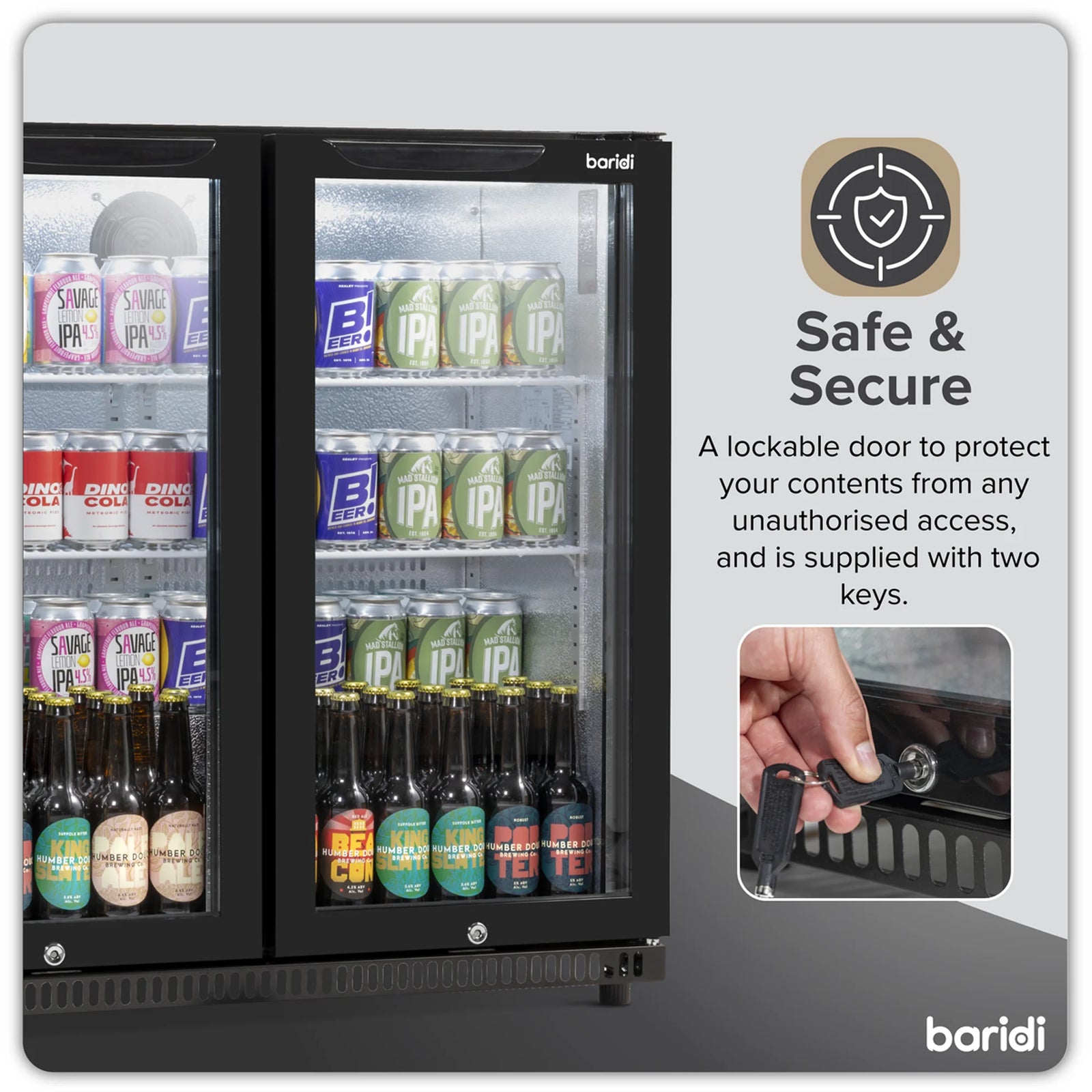 Baridi Back Bar Drinks Fridge DH272 190L Capacity - Black
