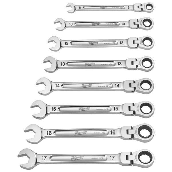 Milwaukee MAX BITE metric flexible head ratcheting combination spanner set