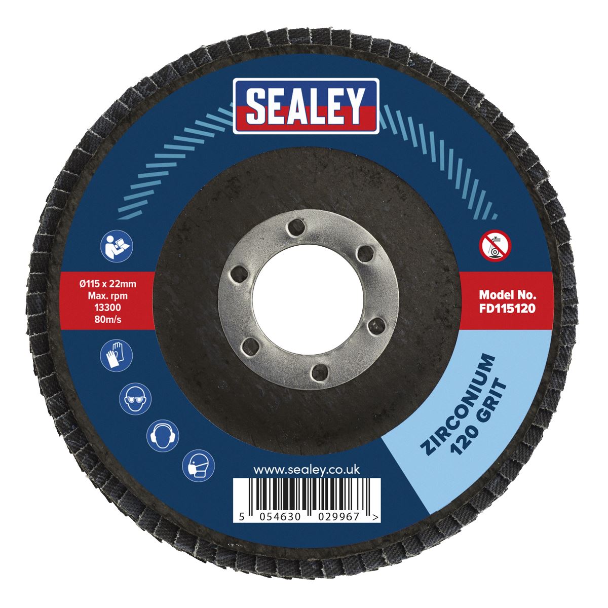 Sealey Flap Disc Zirconium115mm22mm Bore 120Grit FD115120