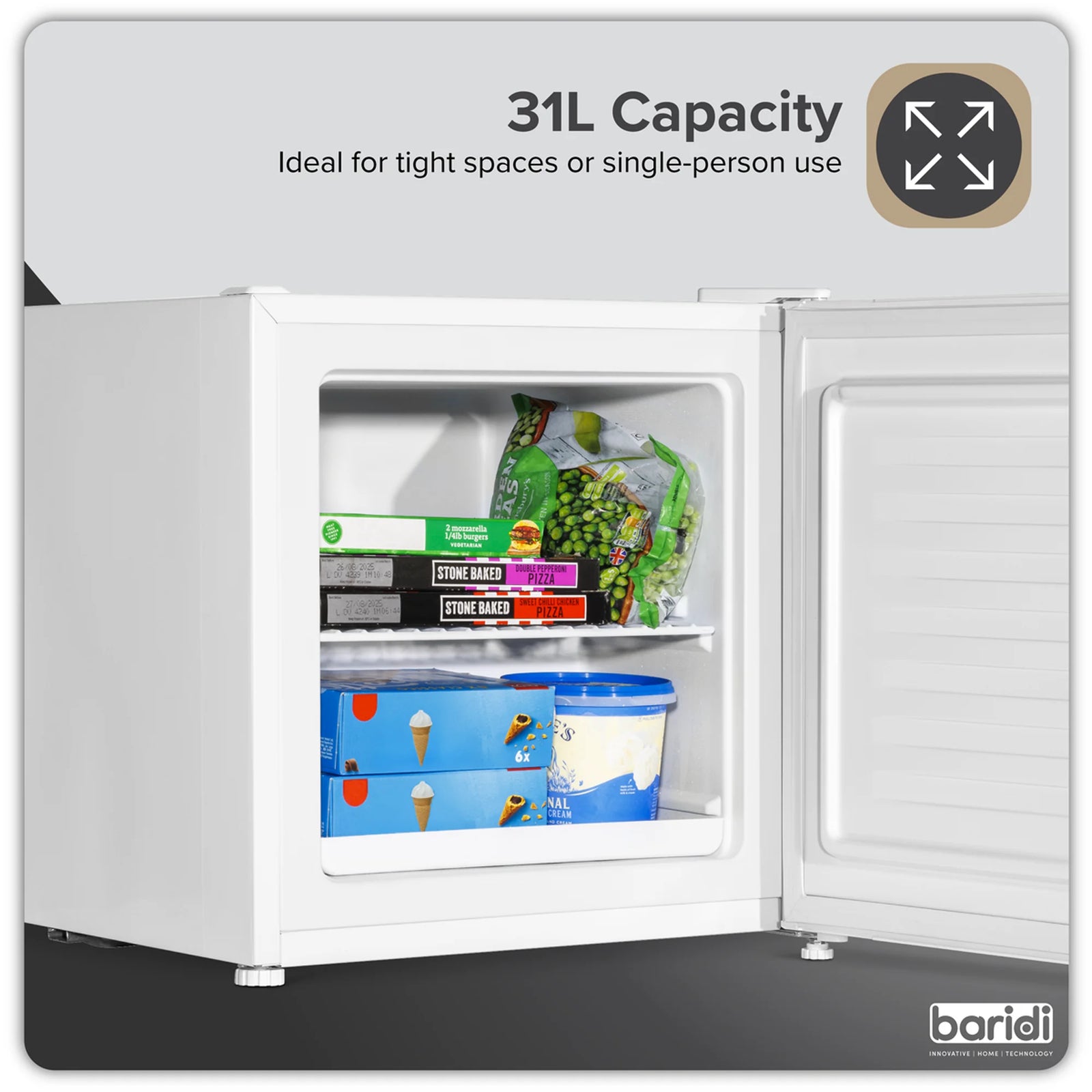 Baridi Mini Tabletop Fridge/Freezer DH254 31L Capacity White