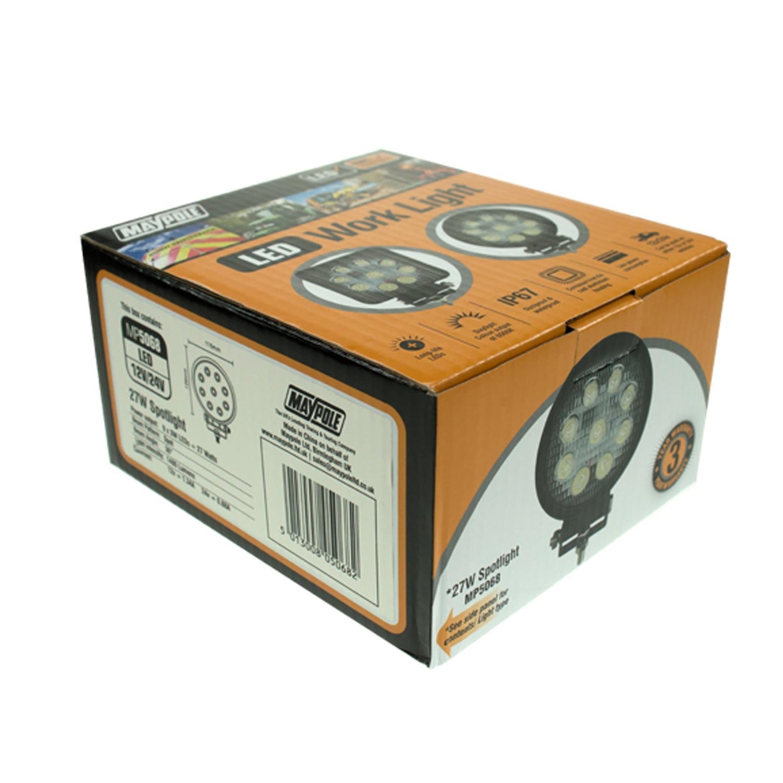MAYPOLE High Intensity 12/24V Spot LED Work Lamp 9" 27W 1400 Lumens