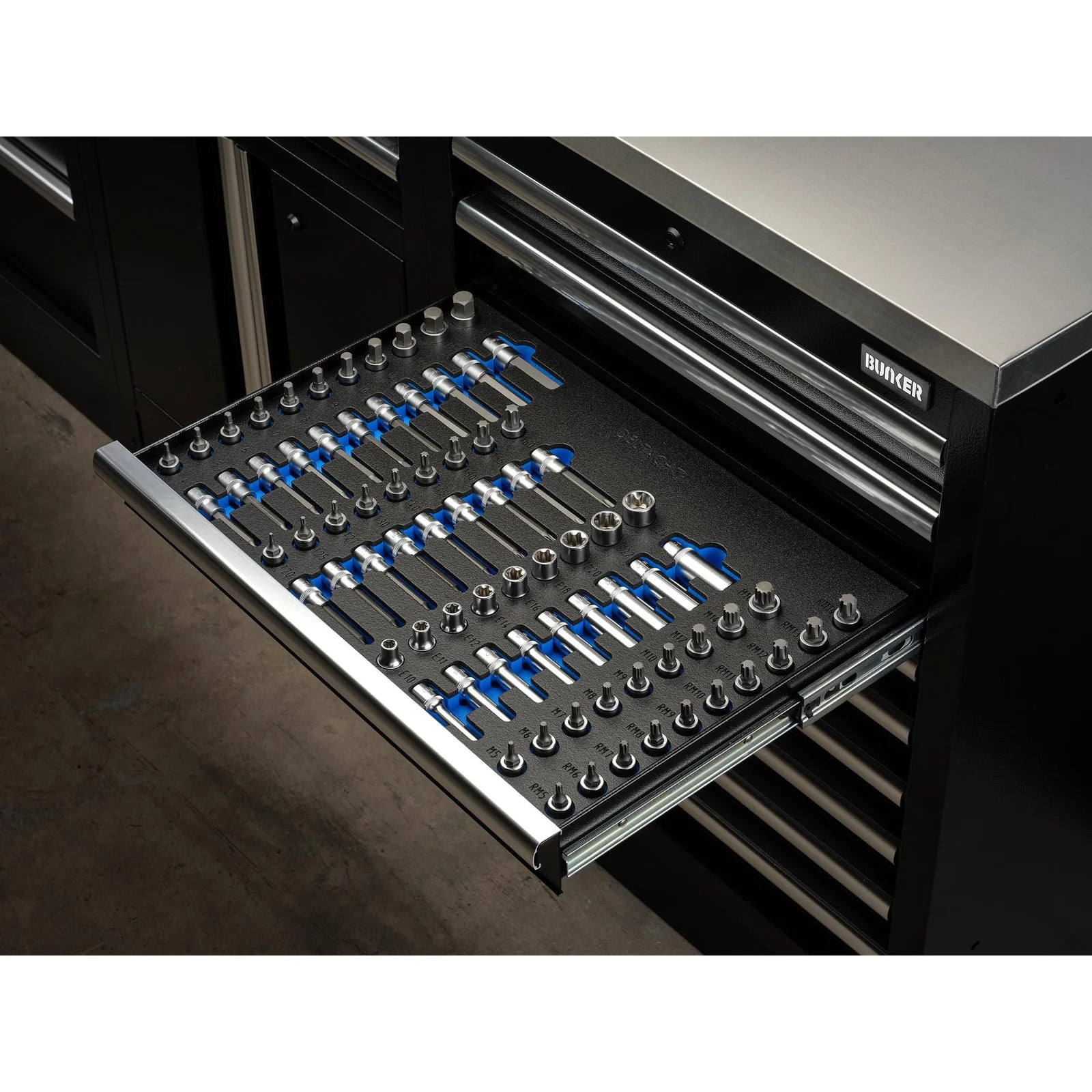 BUNKER Torx, Hexagon, E-Torx, Multi-Tooth/Spline, Ribe Socket Set, 1/2" Sq. Dr. in EVA Foam Inlay