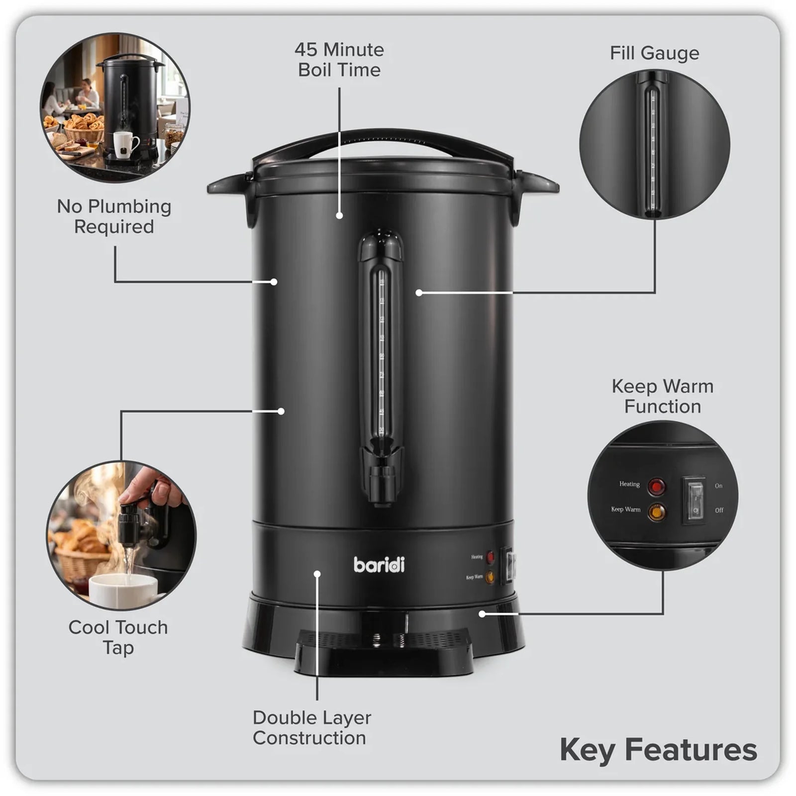Baridi Hot Water Boiler 20L Capacity DH431 - Black