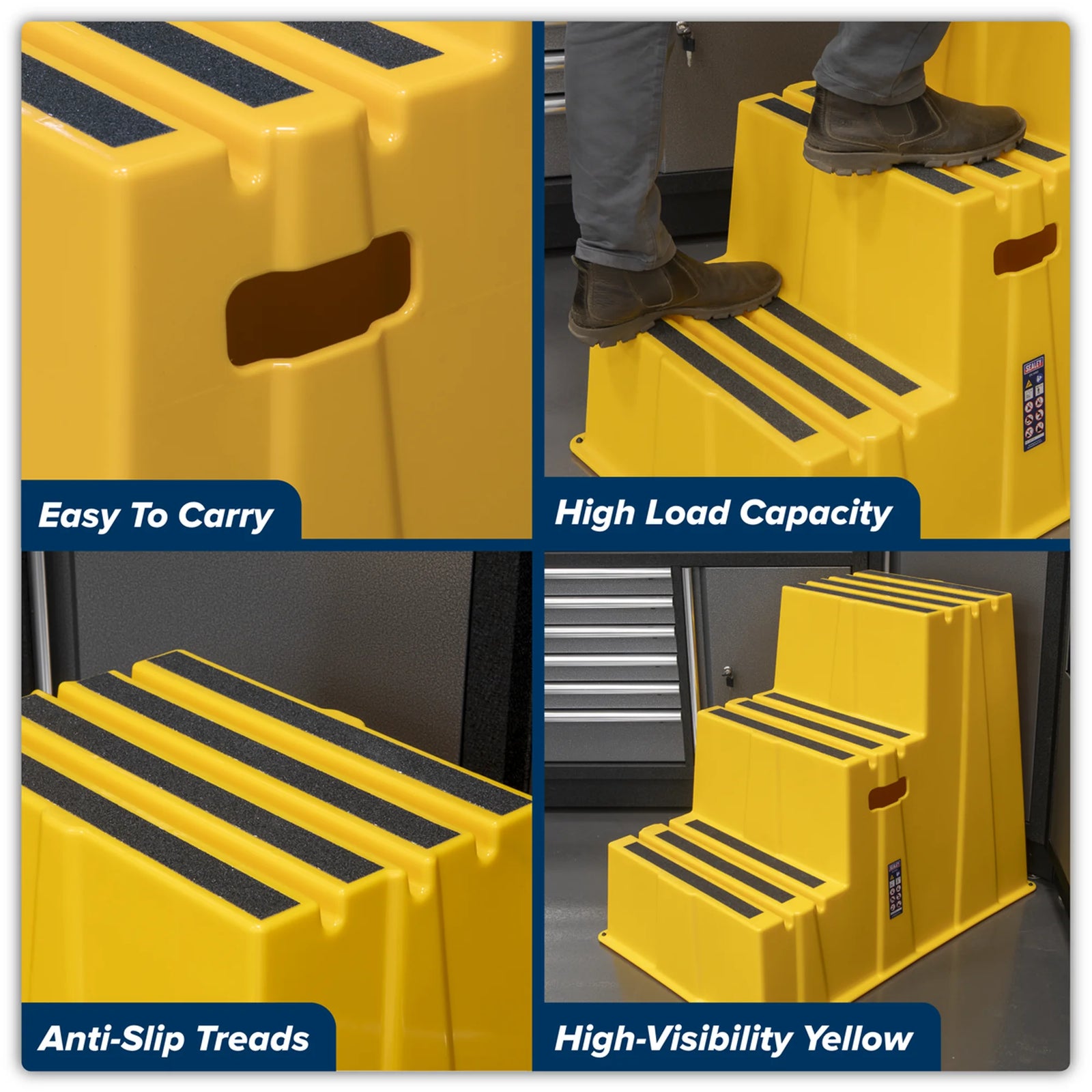 Sealey Heavy-Duty 3-Step Safety Steps 150kg Capacity Yellow