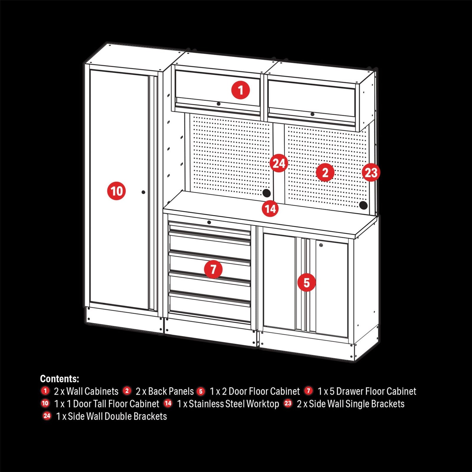 Draper BUNKER Modular Storage Combo with Stainless Steel Worktop (11 Piece)