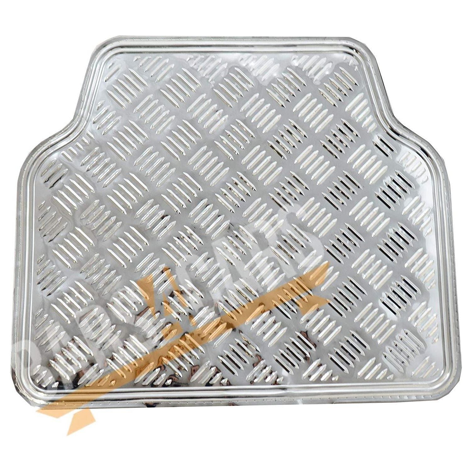 Shiney Shiny Silver Checker Style Design Chrome Look Car Rubber Floor Mats Set