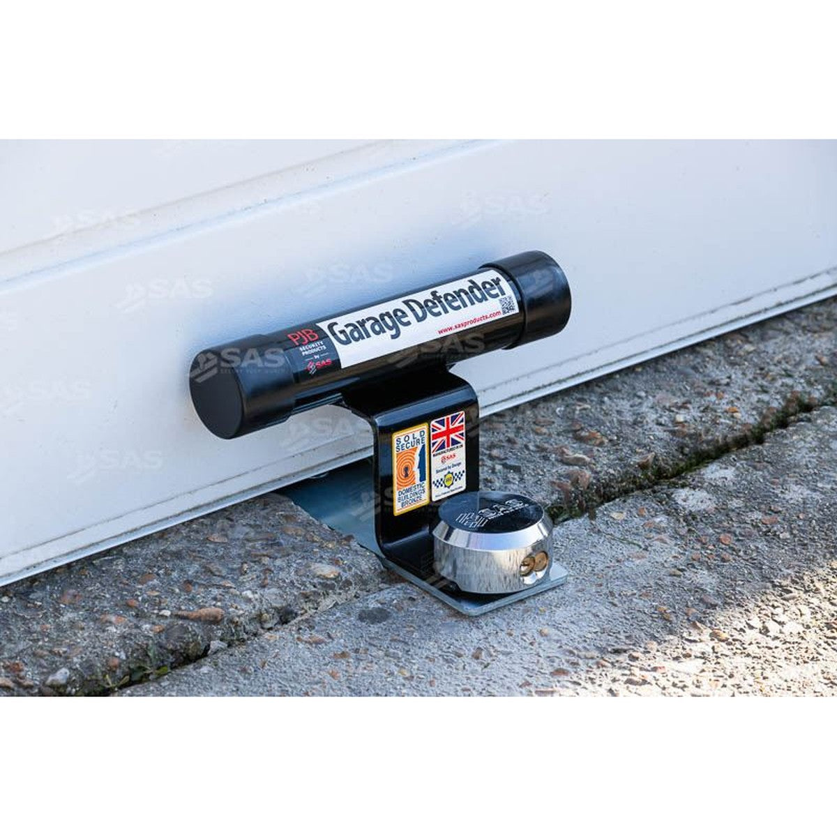 SAS Garage Defender Master and Padlock Bolt Down / White / Lock Keyed Alike