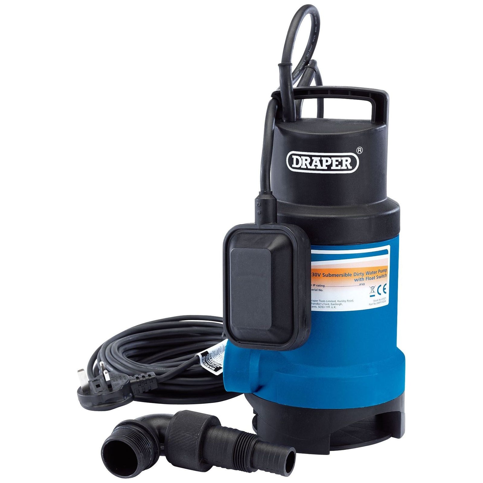 1x Draper Submersible Dirty Water Pump With Float Switch 166L/Min - 61621