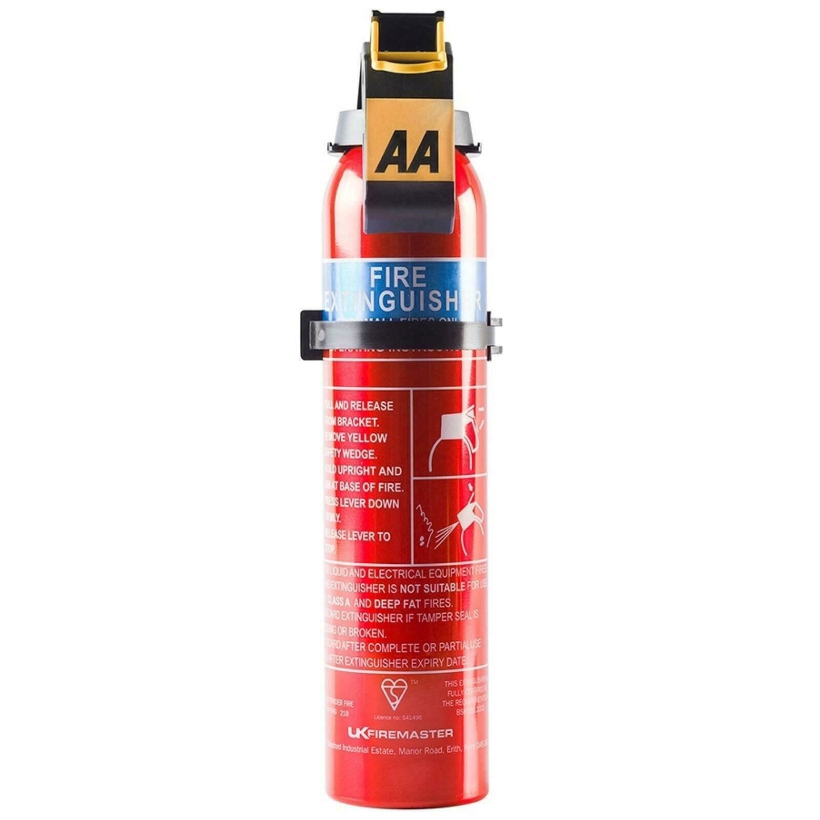 AA Fire Extinguisher BC Powder Compact Car Home Caravan Kitchen + Bracket 600g