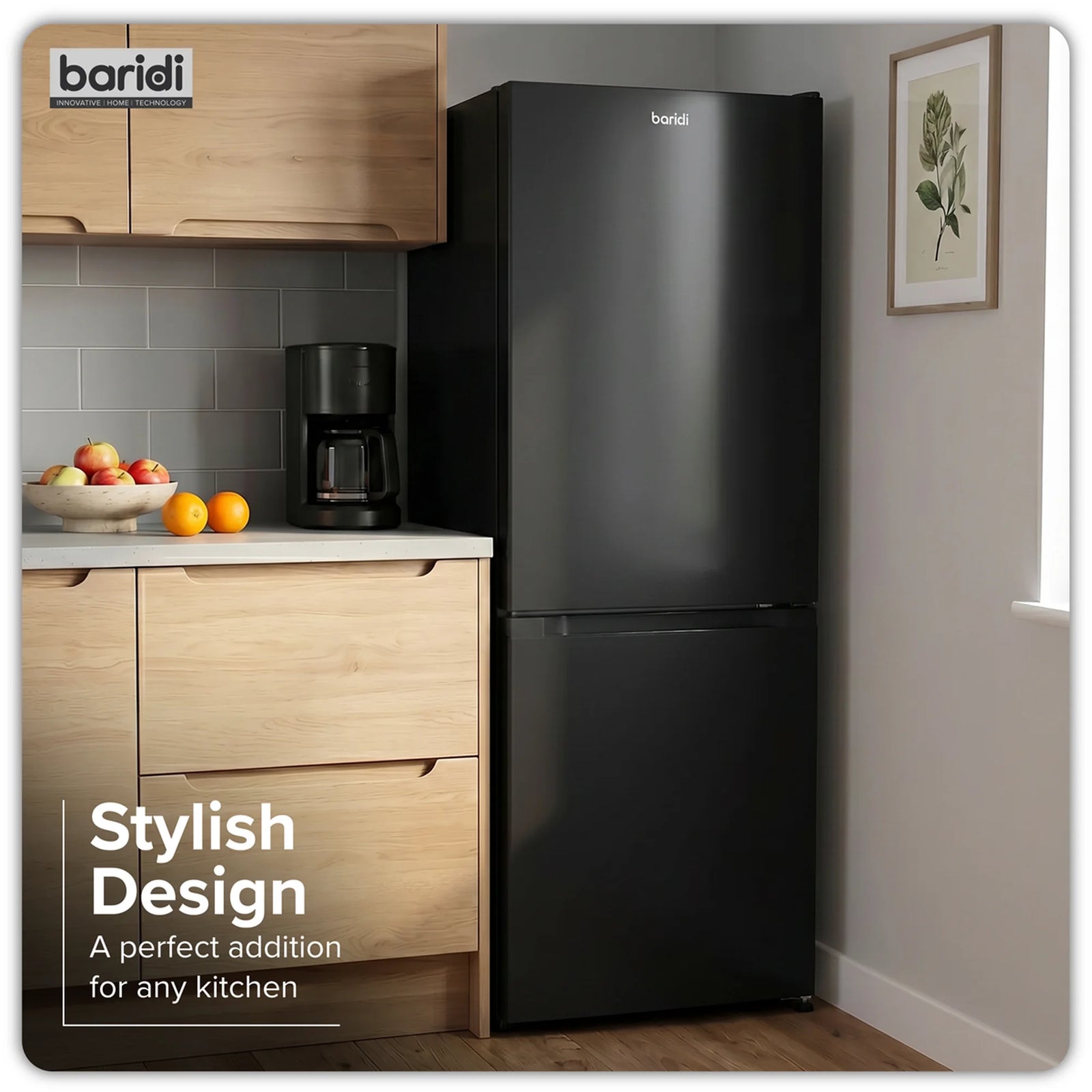 Baridi Fridge Freezer DH327 227L Capacity - Black