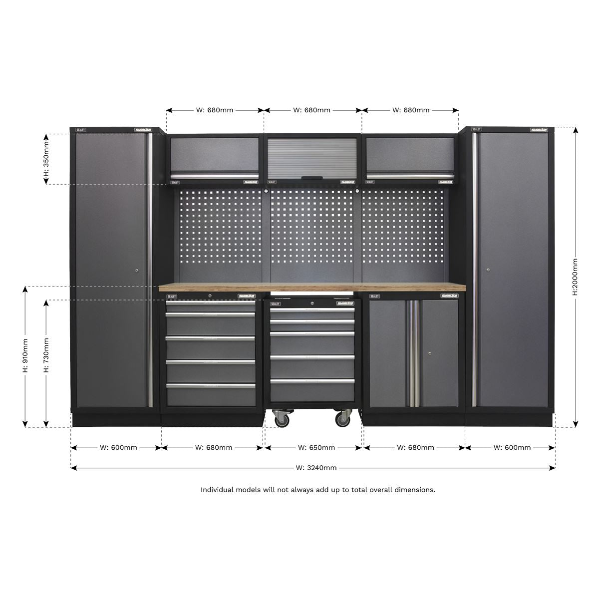 Sealey Superline Pro 3.2m Storage System Wood Worktop APMSSTACK03W