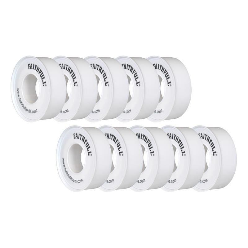 Faithfull P.T.F.E Tape 12mm x 12m White (Pack 10)
