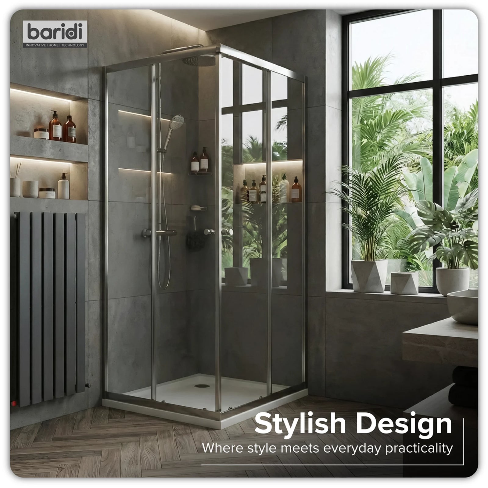 Baridi Shower Entry Enclosure 800 x 800mm with Tempered Glass - Chrome