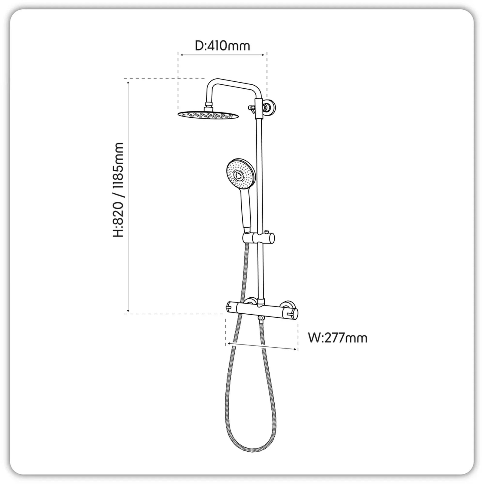 Baridi Thermostatic Shower Mixer Set 20cm Round Head Adjustable Rail