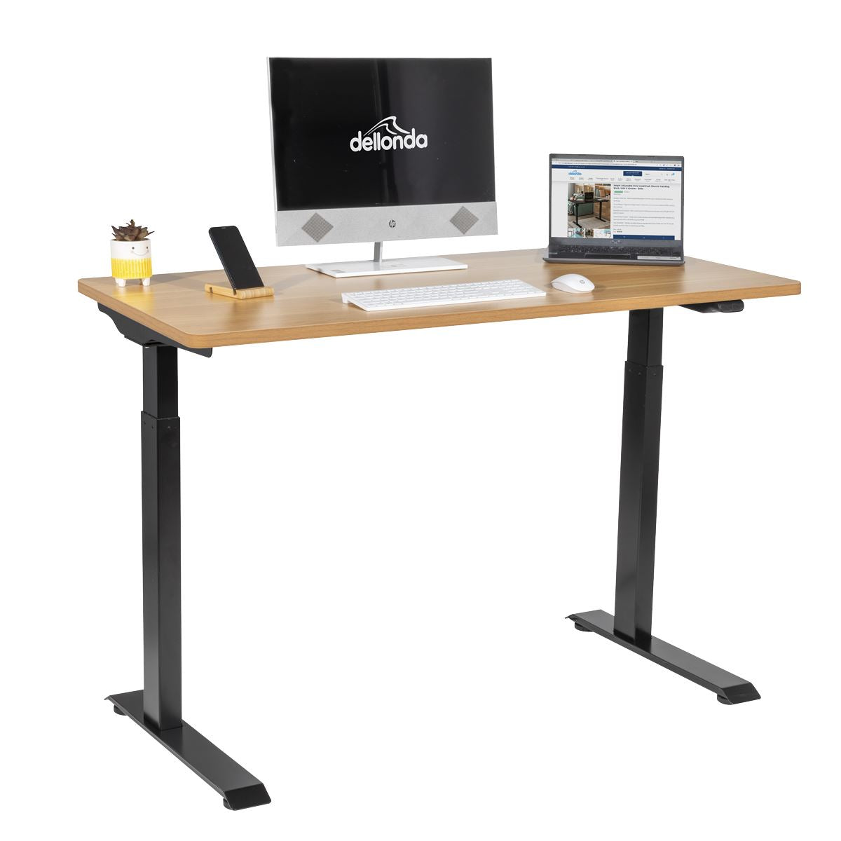 Dellonda Single Motor  Adjustable-Height Electric Sit/Stand Desk - Oak Desktop