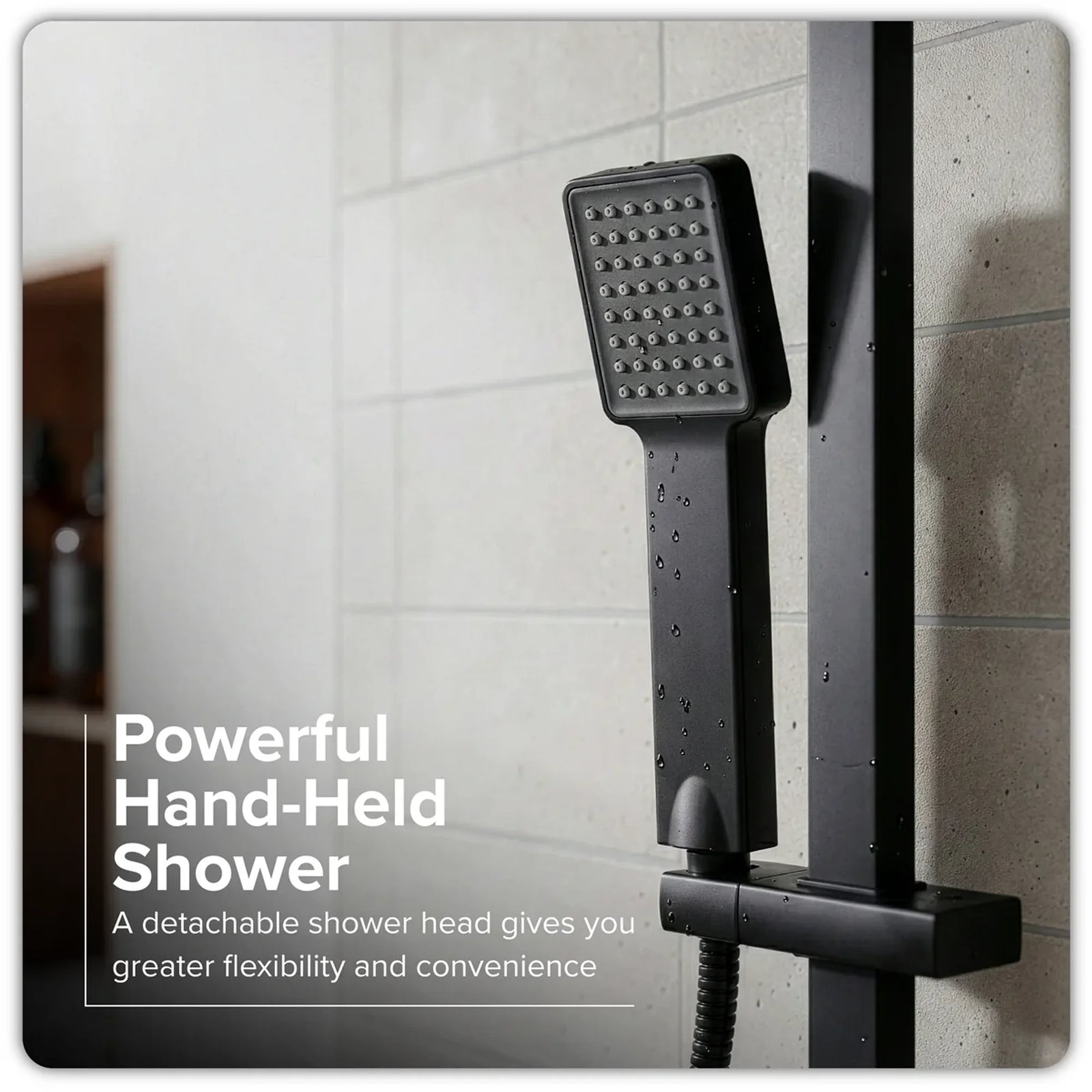 Baridi Thermostatic Shower Mixer Set 20x20cm Square Head Black
