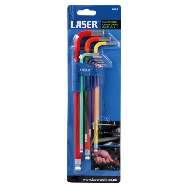 Laser Colour Coded Hex Key Set - Ball End 9pc 7869