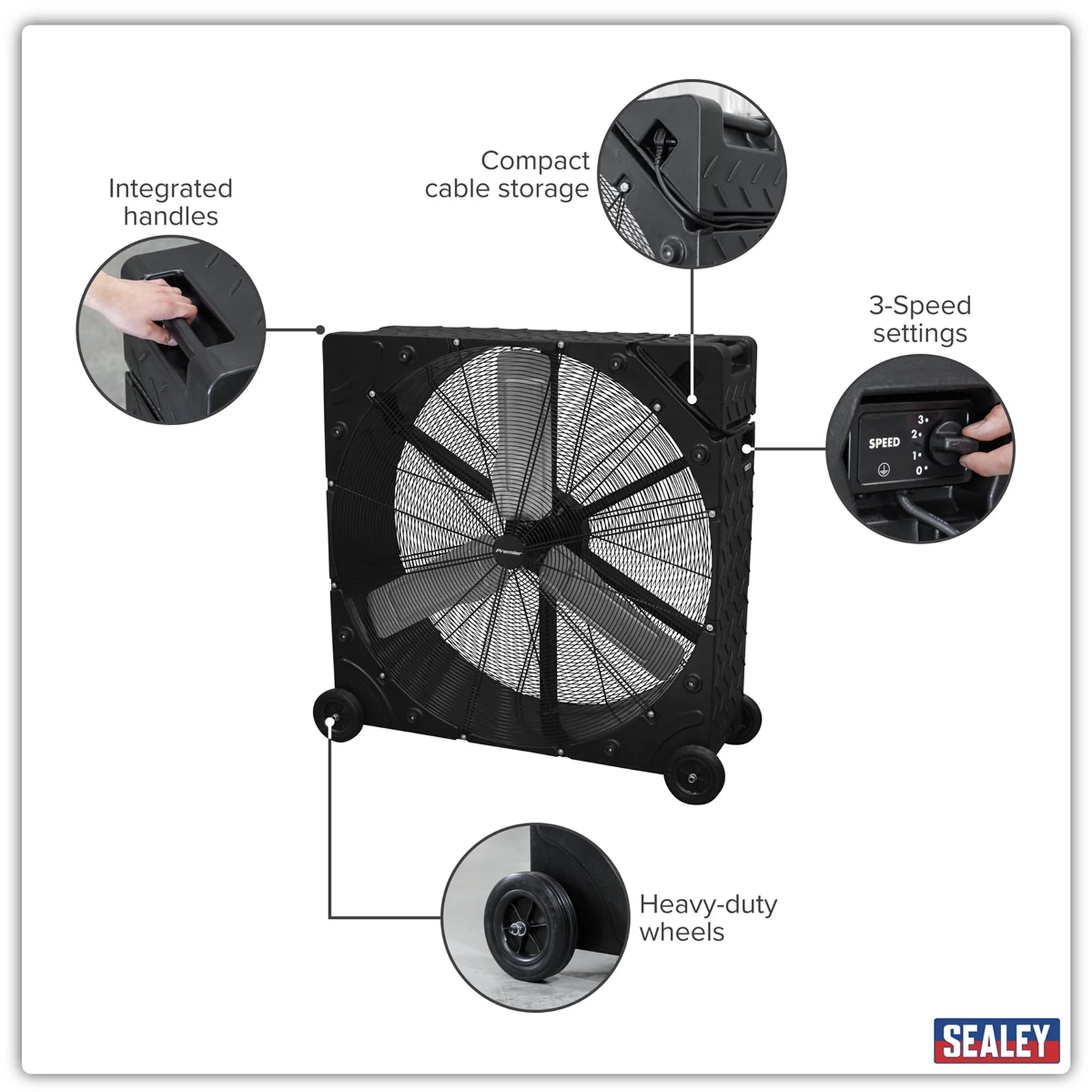 Sealey Premier 42" High Velocity Drum Fan HVD42PM 320W 3-Speed
