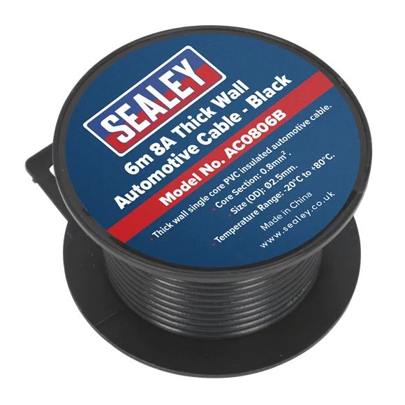 Sealey Automotive Cable Thick Wall 8A 6m Black AC0806B